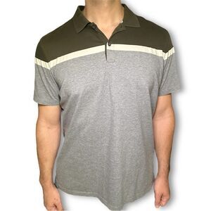 Banana Republic Gray and Olive Green Polo Shirt with Color-Blocking